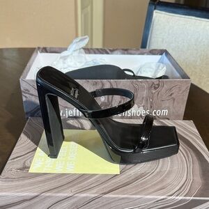 Jeffrey Campbell Black Patent Square-Toe Platform Heel Sandal
